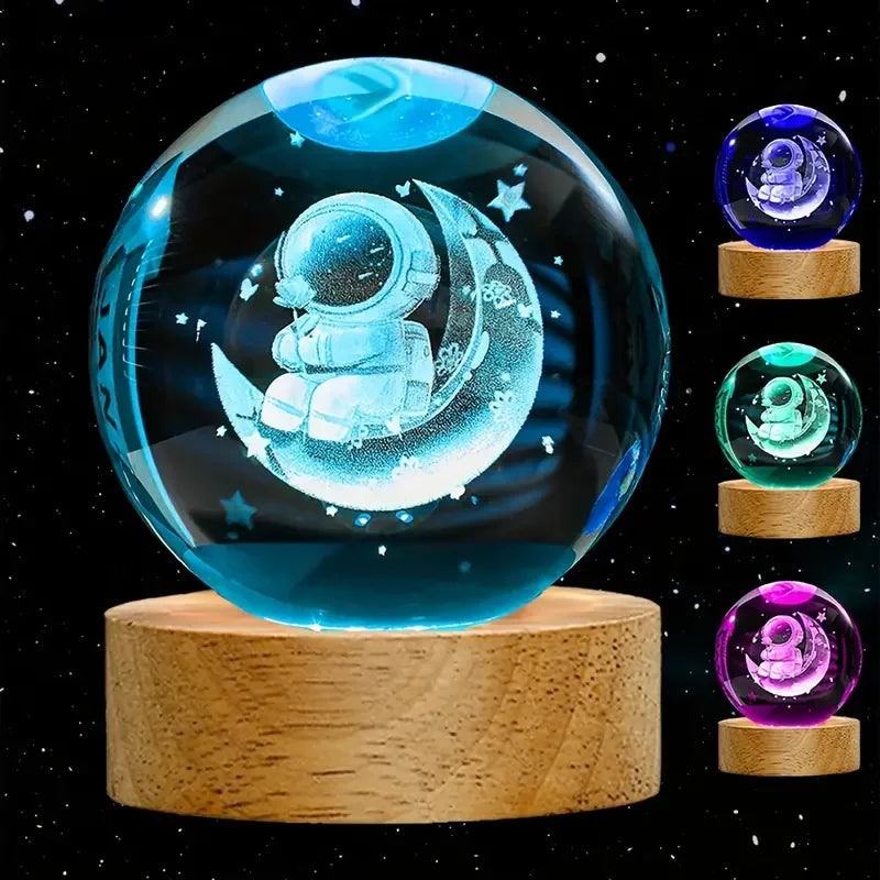 Astronaut carved crystal ball light